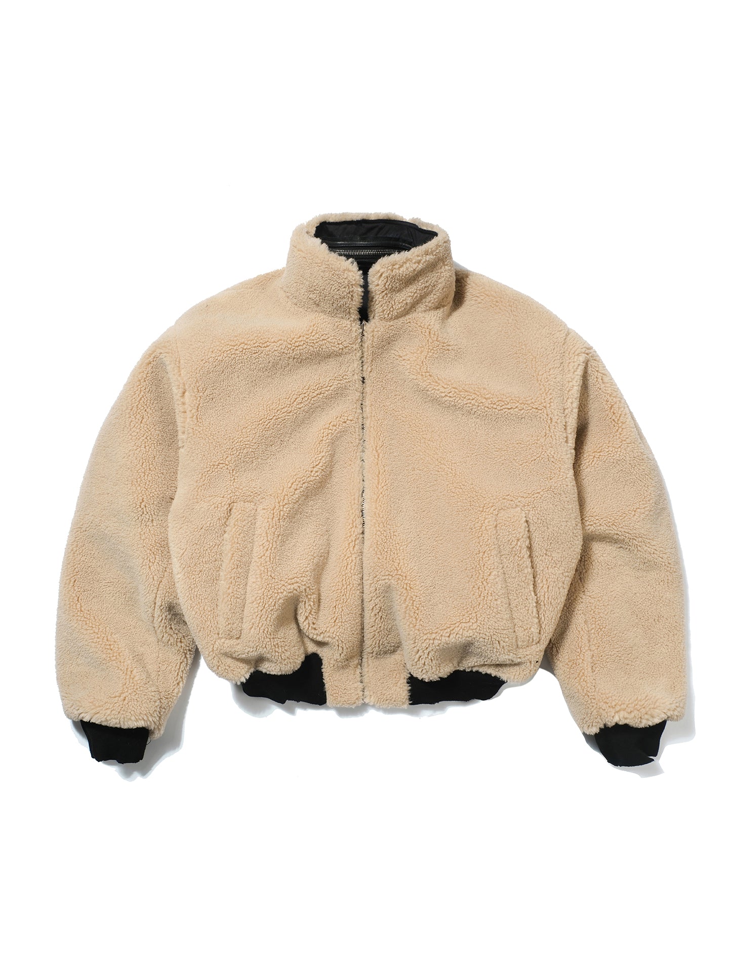 Lambswool and fur jacket / long-staple cotton washed reversible