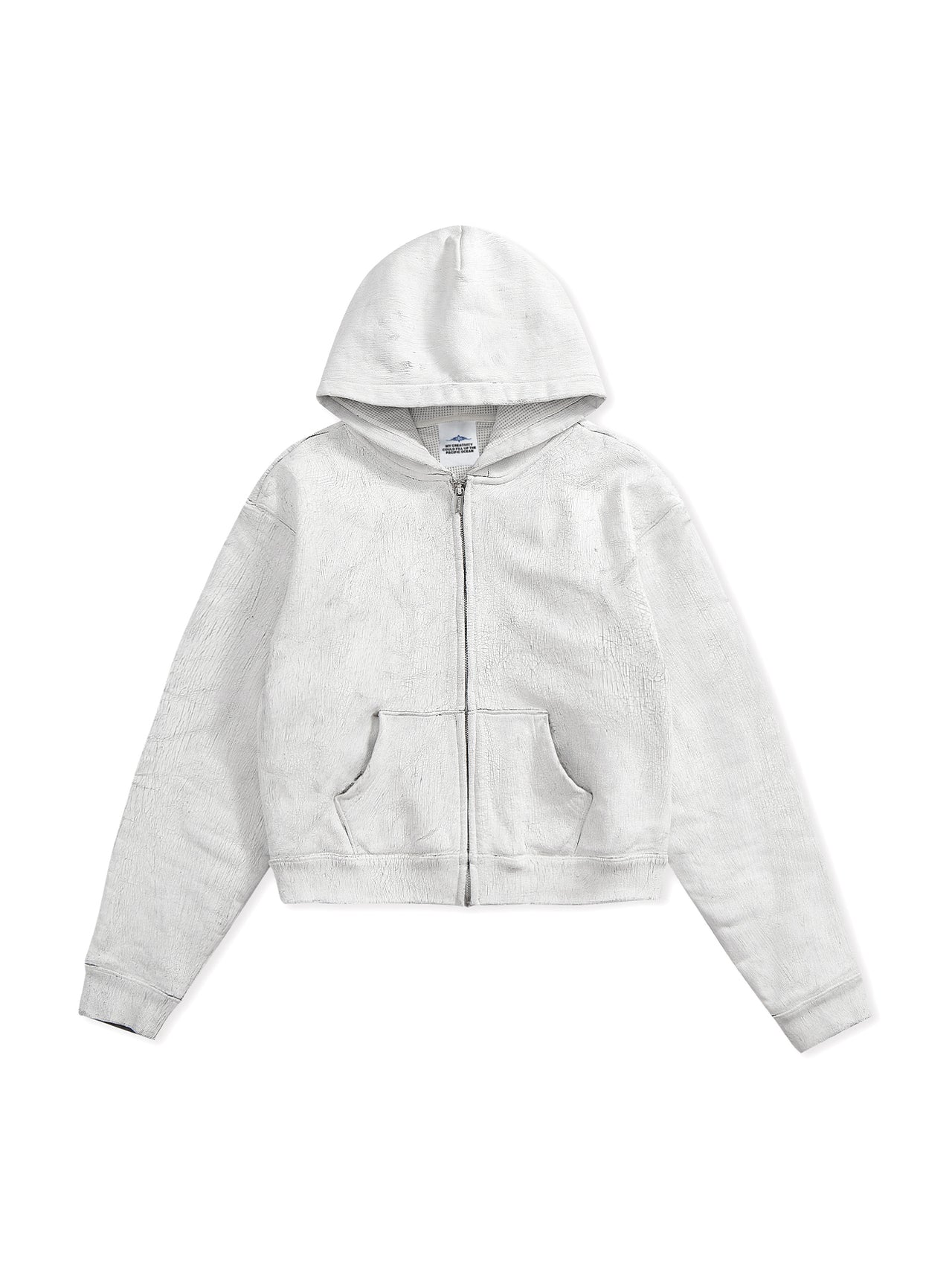 White wax crackle hooded sweatshirt