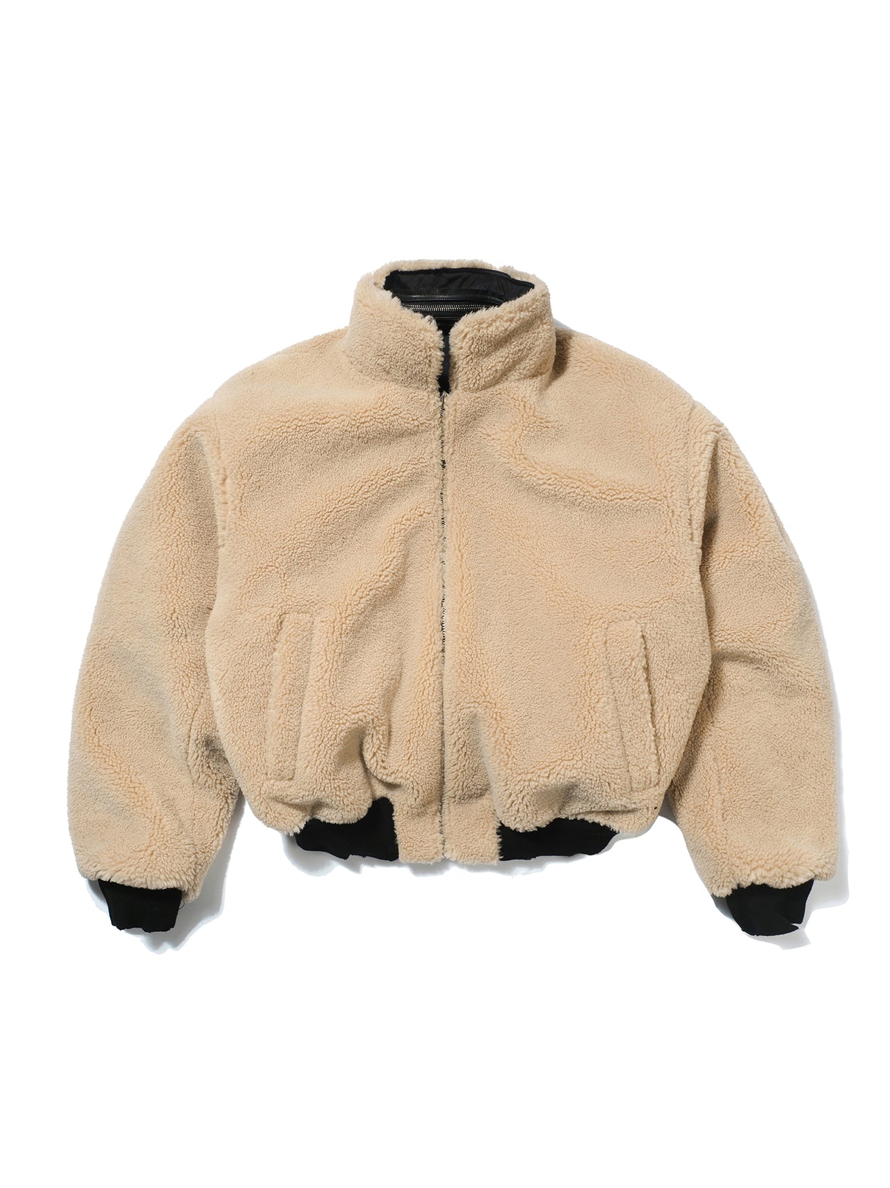 Lambswool and fur jacket / long-staple cotton washed reversible jacket